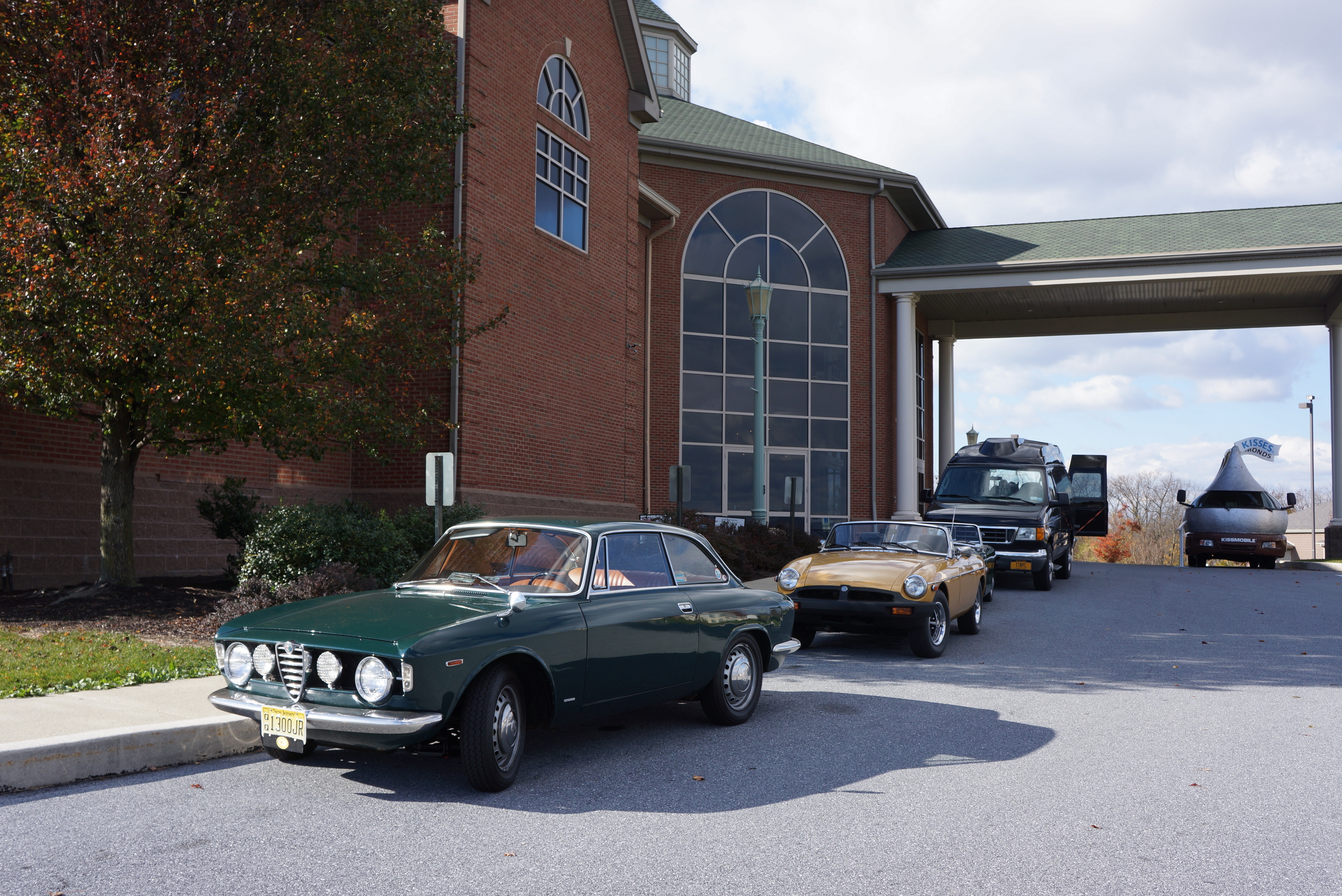 The Alfa arrives at the AACA Museum. The Hershey Kissmobile was also visiting. 